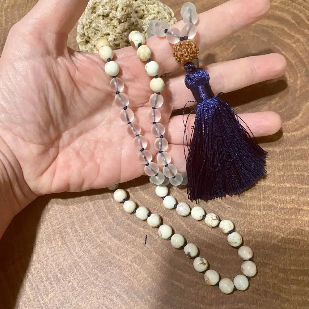 Howlite Crystal 108 Bead Mala Prayer Bead Necklace